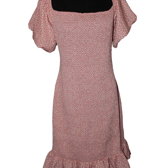 Fashion Dresses & Skirts - SALE Floral Smocked Mini Dress with Ruffle and Puffed Sleeves Pink XL NWT's